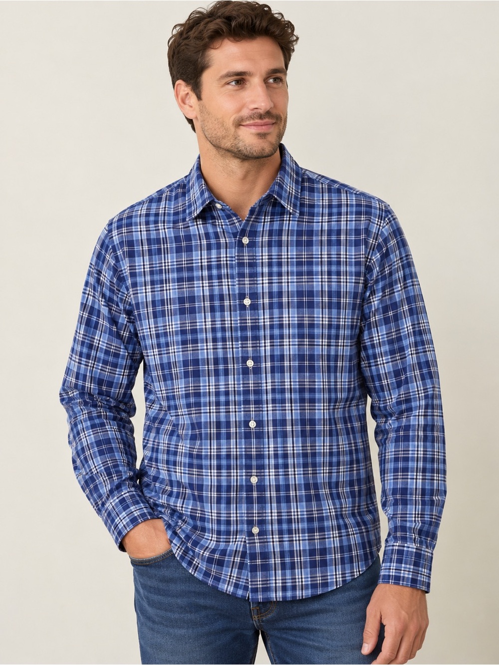 Banana Republic Men’s XL Camden Fit Blue Plaid Cotton Button Down Shirt